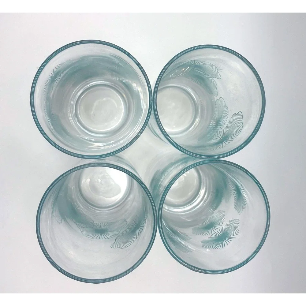 IKEA Snäll Highball Glasses Set of 4 Turquoise Atomic Sunburst 1970s Vintage MCM